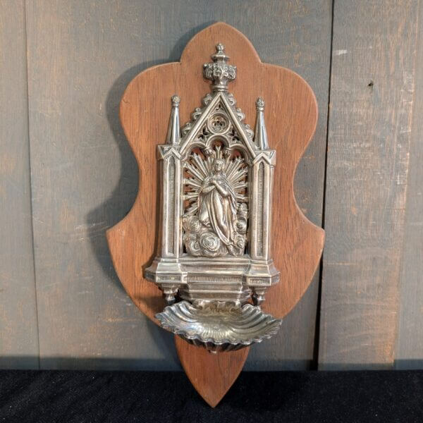 Fine Antique Probably Silver French Holy Water Stoop Piscina with Our Lady