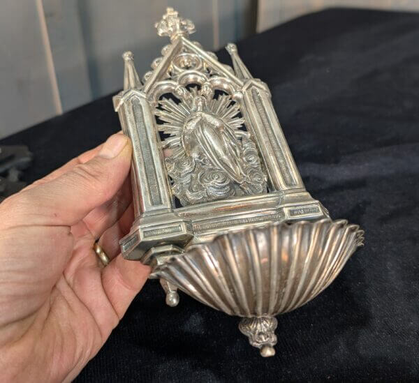 Fine Antique Probably Silver French Holy Water Stoop Piscina with Our Lady