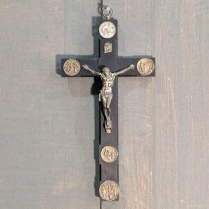 Ebonised Vatican City Souvenir Vintage Crucifix with Scenes of Christ's Passion