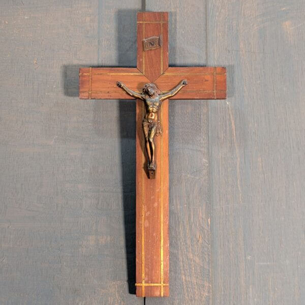 Brass Inlaid Souvenir Crucifix from Lourdes