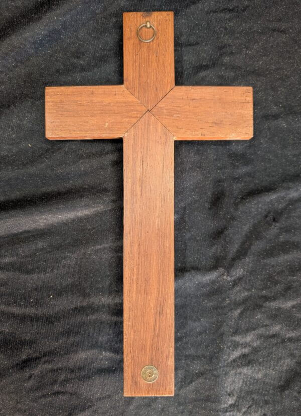 Quality 1950's Vintage French Teak Brass & Spelter Crucifix