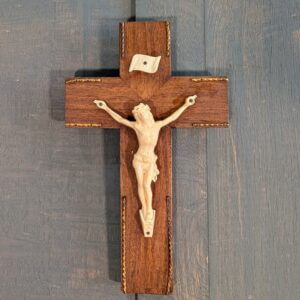 Lourdes Souvenir Cheap & Cheerful Plastic & Wood 1950's Crucifix