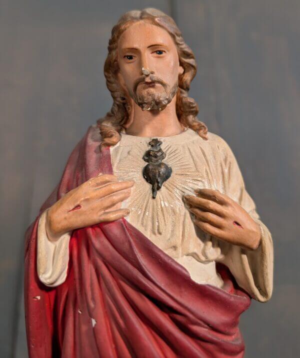 Antique Probably Irish Religious Statue of Christ The Sacred Heart