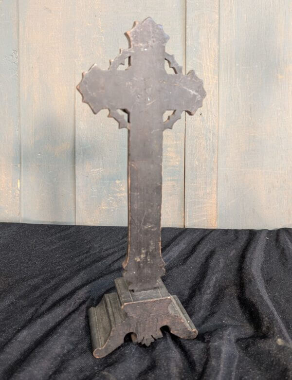 1930's Vintage French Black & Silver Metal Table Crucifix