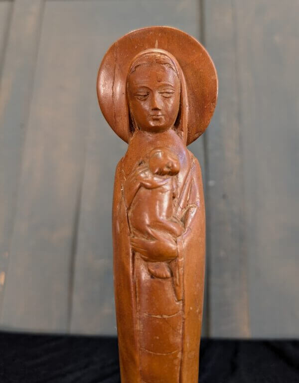 Mid Century Carved Wooden Madonna & Child