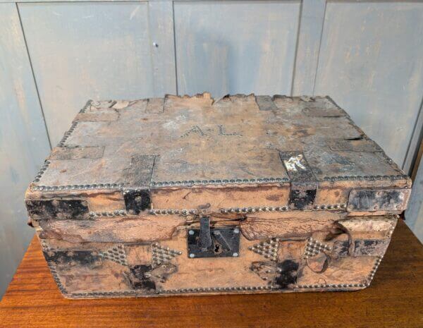 Extremely Battered and Mysterious Early 1800's Studded Trunk