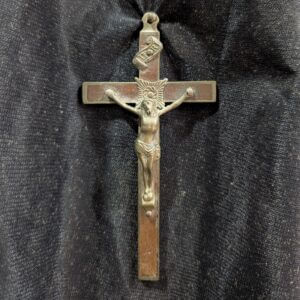 Smaller Size Antique Brass & Wood Pectoral Cross Crucifix as worn by a Nun