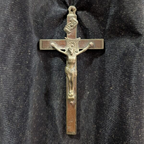 Smaller Size Antique Brass & Wood Pectoral Cross Crucifix as worn by a Nun