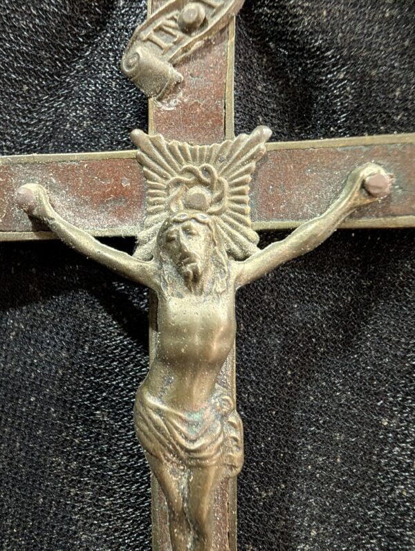 Smaller Size Antique Brass & Wood Pectoral Cross Crucifix as worn by a Nun