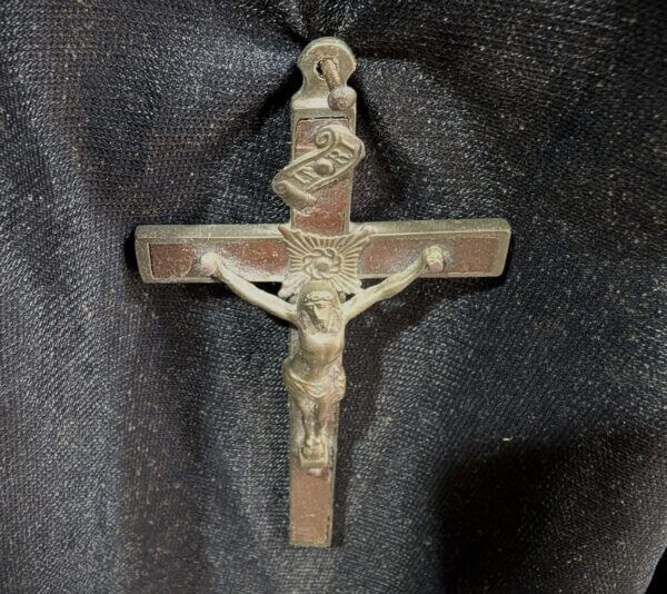 Smaller Size Antique Brass & Wood Pectoral Cross Crucifix as worn by a Nun