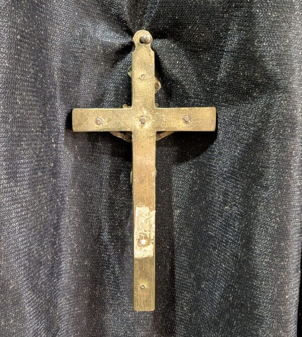 Smaller Size Antique Brass & Wood Pectoral Cross Crucifix as worn by a Nun