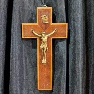 Inlaid Teak & Gold Coloured Metal Crucifix