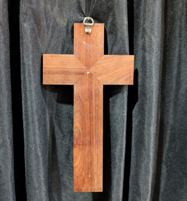 Inlaid Teak & Gold Coloured Metal Crucifix