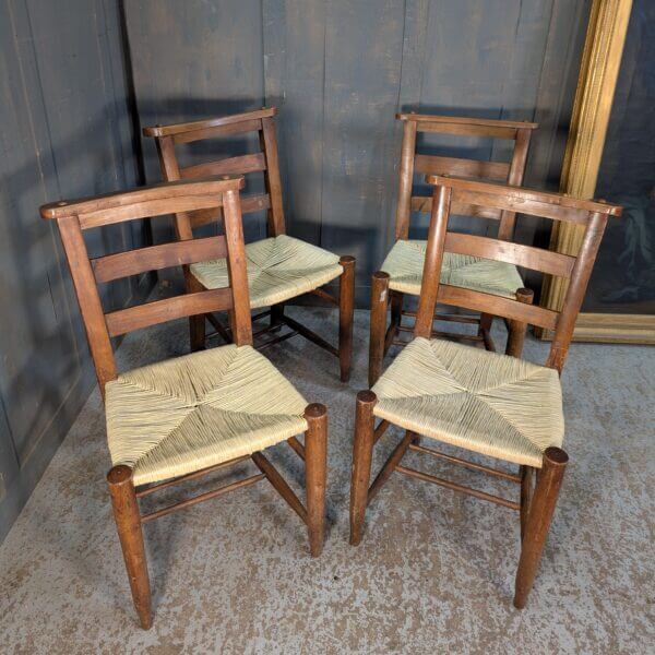 Set of 4 Recently Re-Rushed Antique Excellent Colour 1900's Church Chapel Chairs