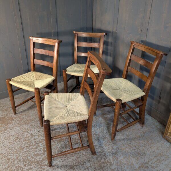 Set of 4 Recently Re-Rushed Antique Excellent Colour 1900's Church Chapel Chairs