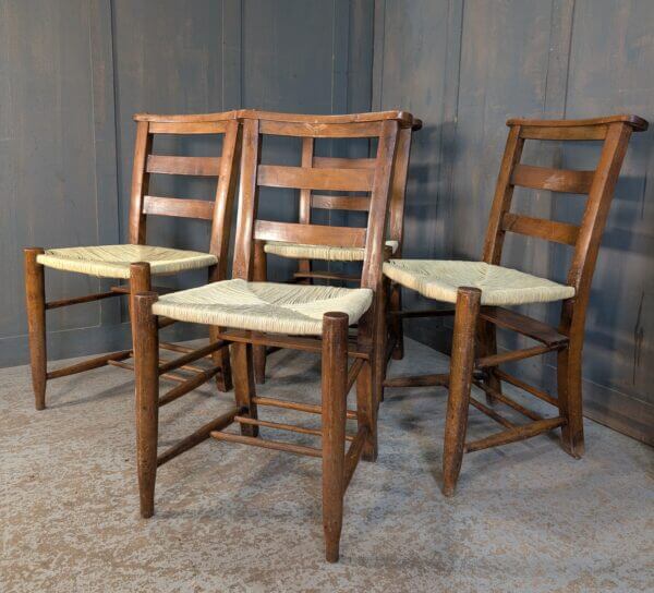 Set of 4 Recently Re-Rushed Antique Excellent Colour 1900's Church Chapel Chairs