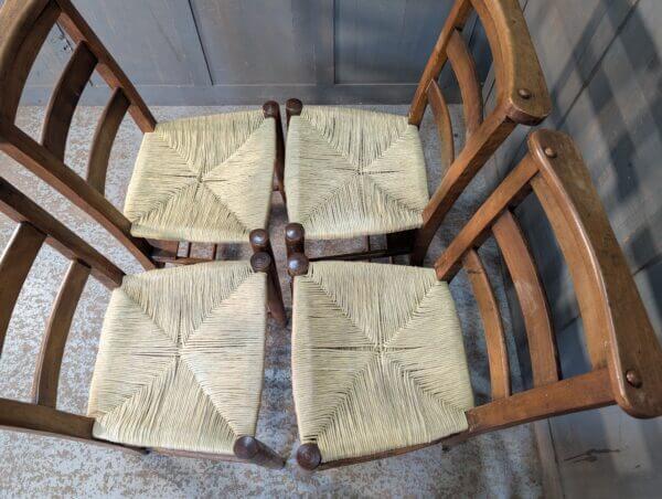 Set of 4 Recently Re-Rushed Antique Excellent Colour 1900's Church Chapel Chairs