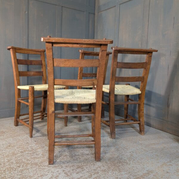 Set of 4 Recently Re-Rushed Antique Excellent Colour 1900's Church Chapel Chairs