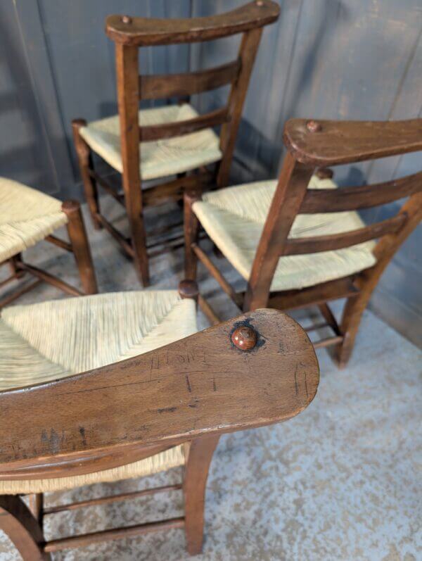 Set of 4 Recently Re-Rushed Antique Excellent Colour 1900's Church Chapel Chairs