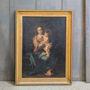 Large Antique Oil on Canvas The Madonna & Child after Bartolome Esteban Murillo