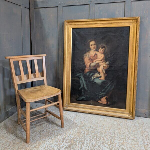 Large Antique Oil on Canvas The Madonna & Child after Bartolome Esteban Murillo