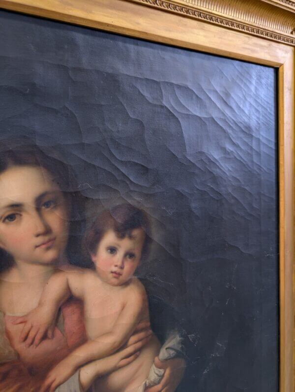 Large Antique Oil on Canvas The Madonna & Child after Bartolome Esteban Murillo