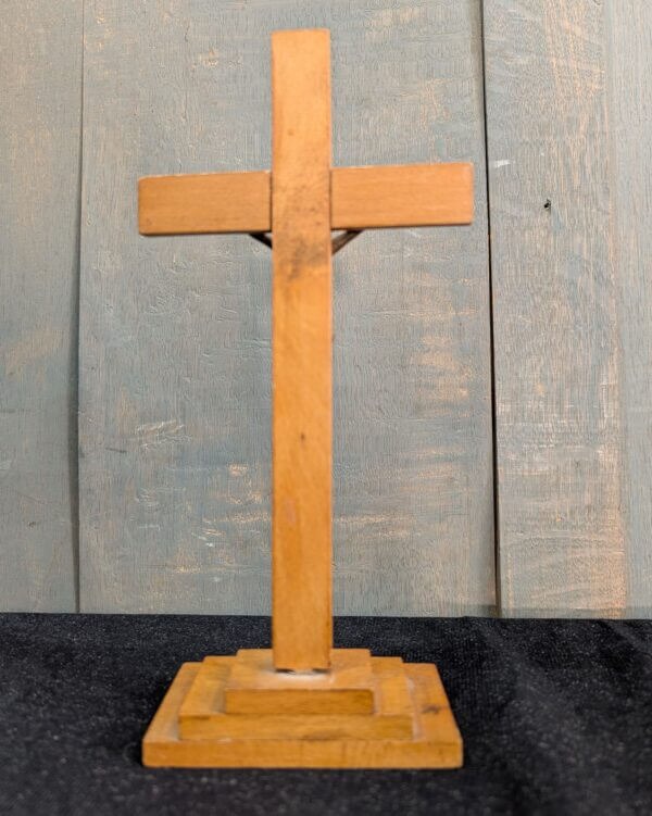 Pale Hardwood Vintage Table Crucifix with Deep Bronze Coloured Corpus