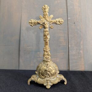 Very Ornate Brass French Vintage Table Crucifix