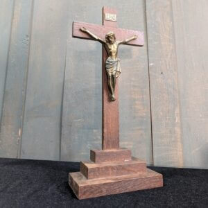 Medium Size Vintage Oak Crucifix with Dull Gold Coloured Figure