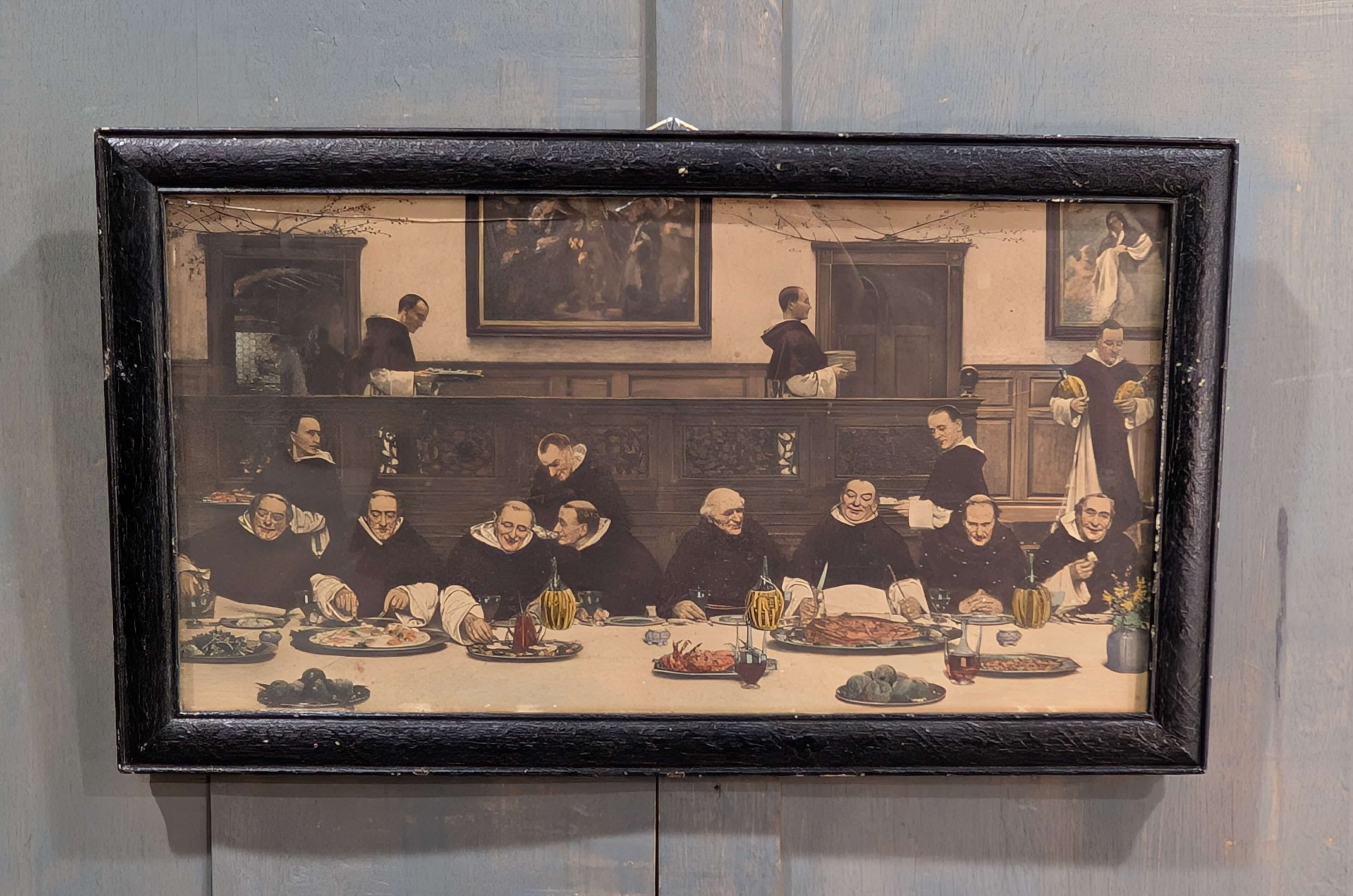 Antique Comic Colour Lithograph of Monks at Dinner 'Friday'