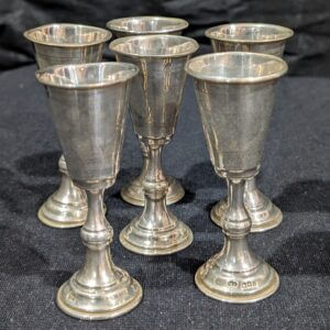 Set of 6 Vintage Sterling Silver Engraved Jewish Judaica Kiddush Cups