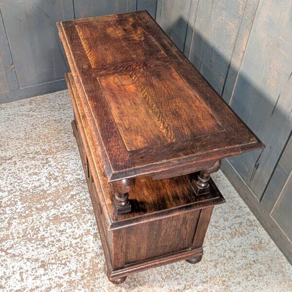 Heavy 'Multum in Parvo' Edwardian Oak Monks Bench of Charles II Design