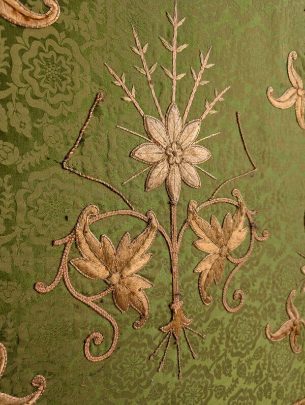 Very Ornate Antique Green & Gold Embroidered Altar Cloth & Superfrontal