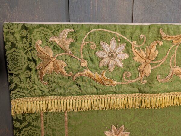 Very Ornate Antique Green & Gold Embroidered Altar Cloth & Superfrontal