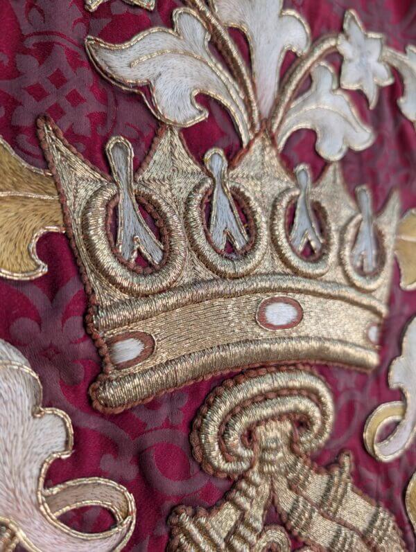 Exciting High Church 1980's Antique Embroidered Gold & Red Damask Banner Hangings