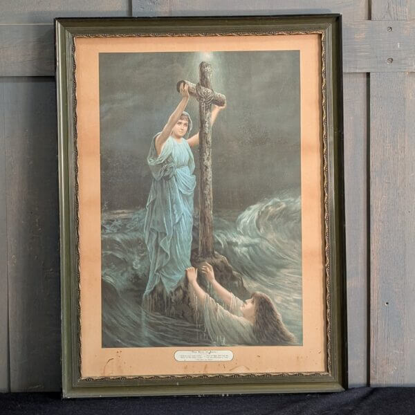 Large Dramatic Victorian Lithograph of 'The Rock of Ages'