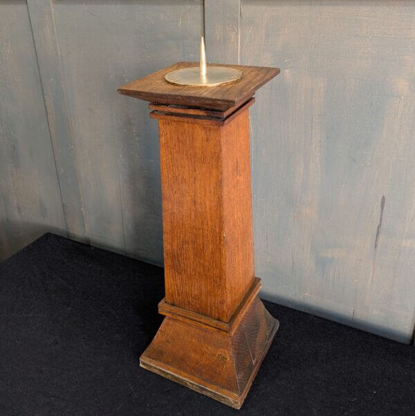 Substantial Mid-Size Oak Plinth Church Pricket Candlestick