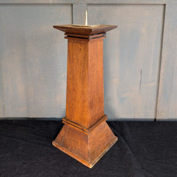 Substantial Mid-Size Oak Plinth Church Pricket Candlestick