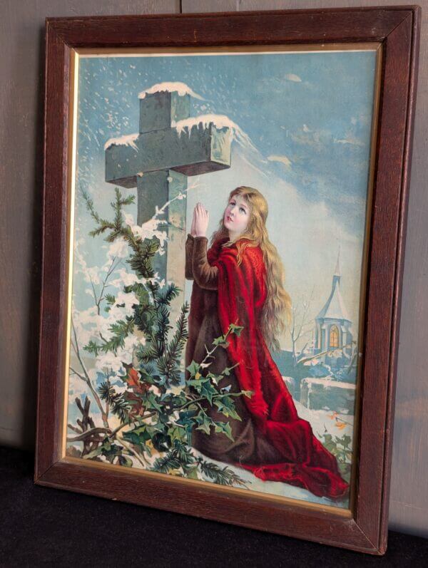 Our Father Which Are In Heaven Sentimental Victorian Lithoprint Snow Scene