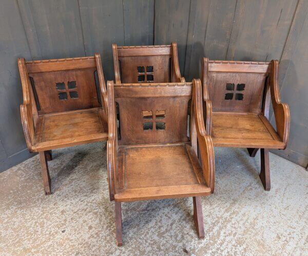 Six Well Made 1920's Vintage Oak Gothic Glastonbury Clergy Chairs Set