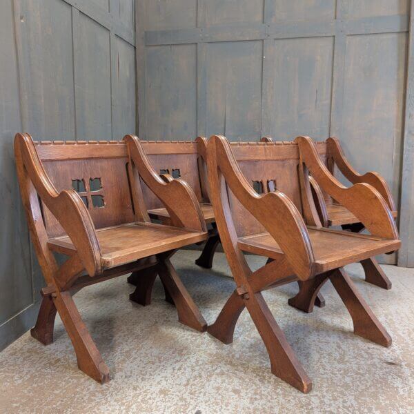 Six Well Made 1920's Vintage Oak Gothic Glastonbury Clergy Chairs Set