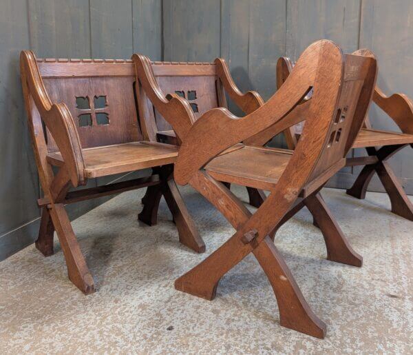 Six Well Made 1920's Vintage Oak Gothic Glastonbury Clergy Chairs Set