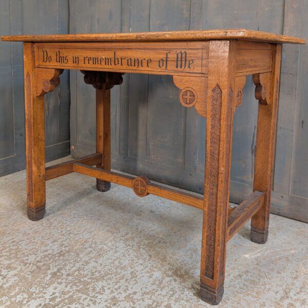 'Do This In Remembrance Of Me' Gothic Carved Oak Antique Communion Table