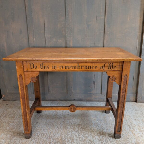 'Do This In Remembrance Of Me' Gothic Carved Oak Antique Communion Table
