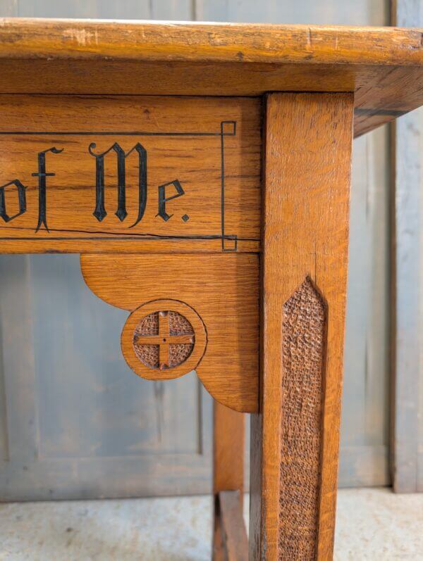 'Do This In Remembrance Of Me' Gothic Carved Oak Antique Communion Table