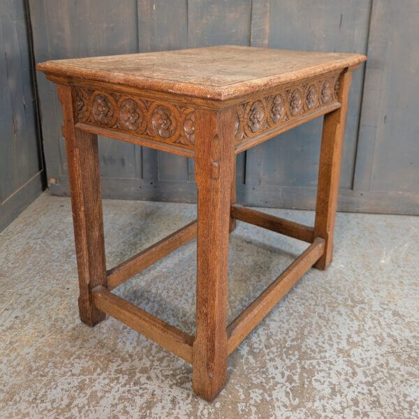Carved 1930's Tudor Revival Oak Small Credence Table