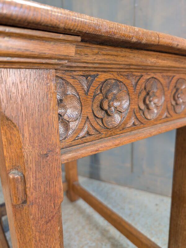 Carved 1930's Tudor Revival Oak Small Credence Table