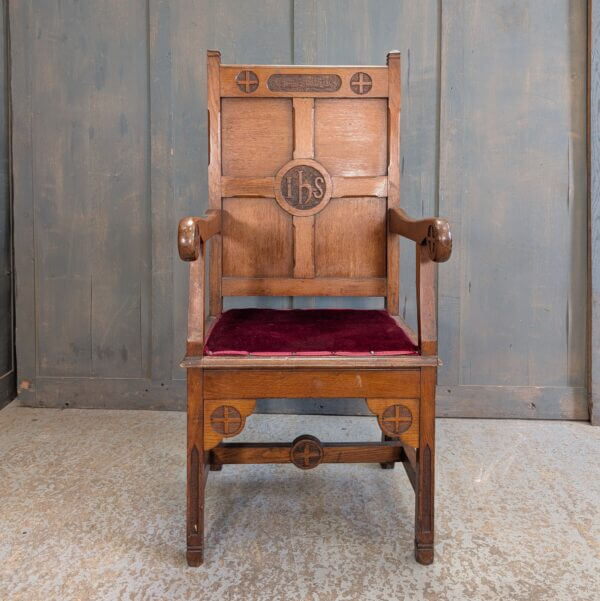 IHS 1910's Antique Oak Gothic Clergy Armchair form St Andrew's Liverpool
