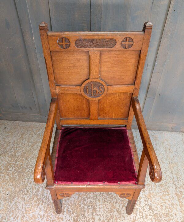 IHS 1910's Antique Oak Gothic Clergy Armchair form St Andrew's Liverpool