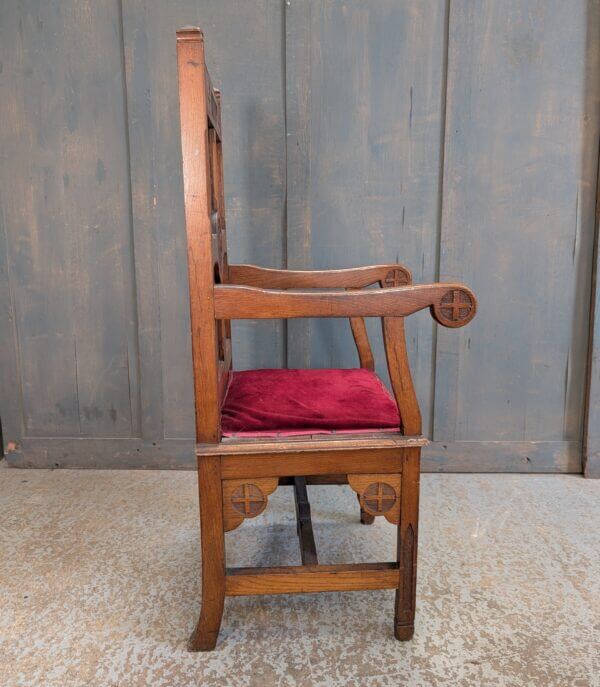 IHS 1910's Antique Oak Gothic Clergy Armchair form St Andrew's Liverpool